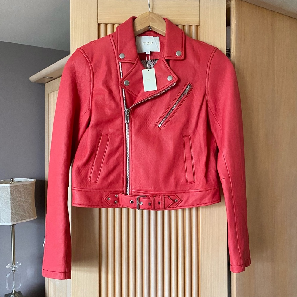 Maje red leather jacket